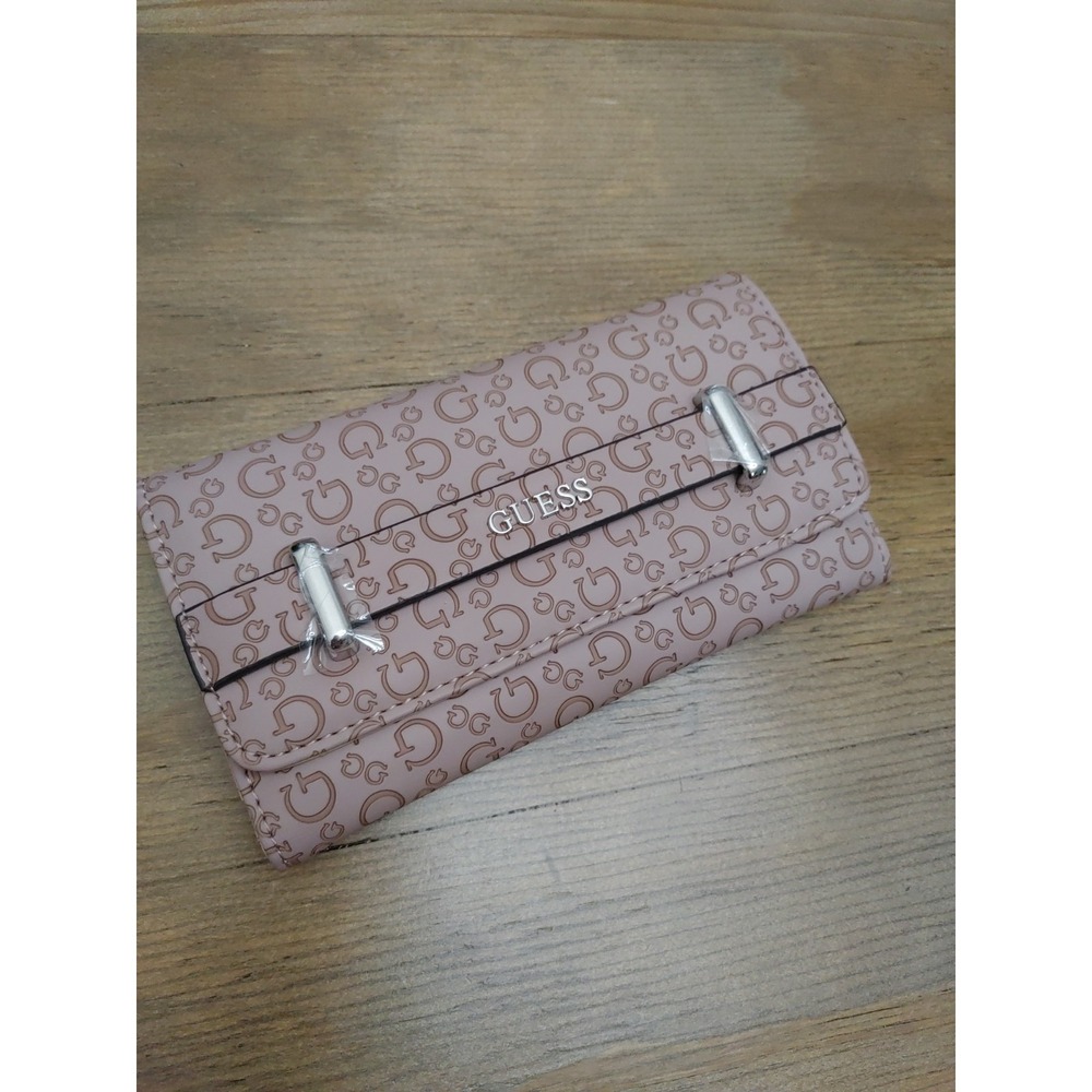 GUESS Ophelea SLG Slim Clutch Monogram Logo Women Trifold Purse Dusty Mauve Pink